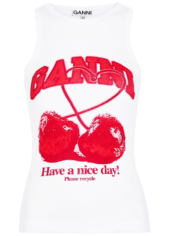 Photo: Ganni Cherry Printed Cotton Tank top White
