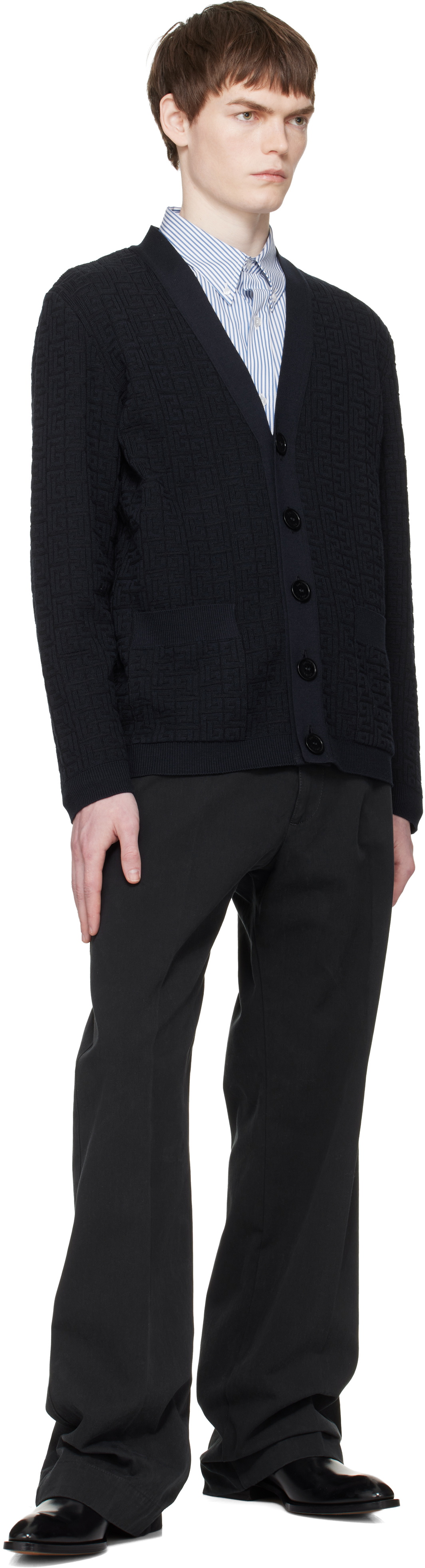 BALMAIN Navy Monogram Vanise Knit Cardigan