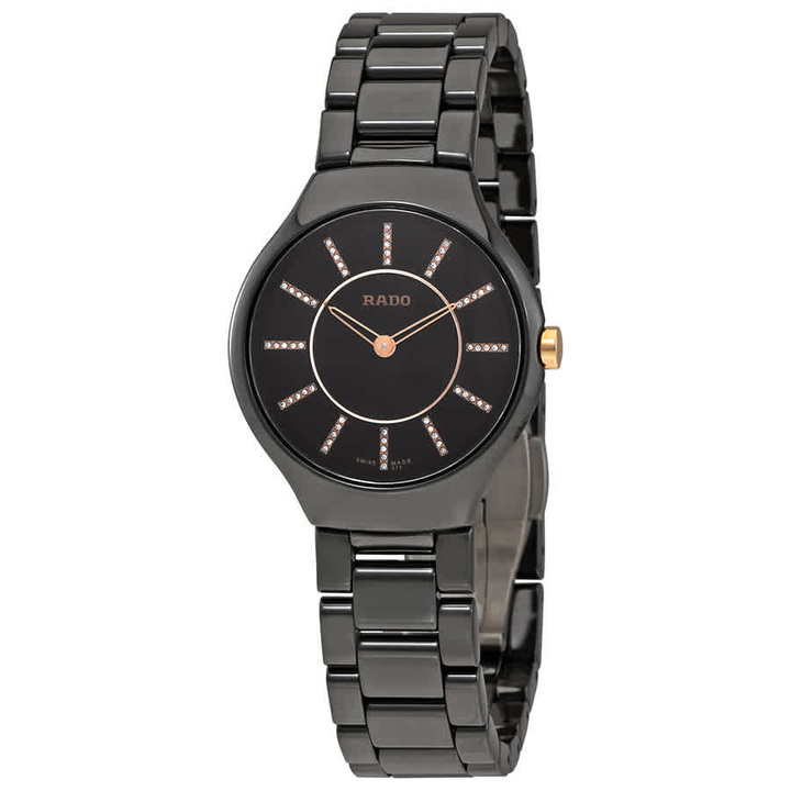 Photo: RadoTrue Black Dial Diamond Markers Ladies Ceramic Watch R27742702