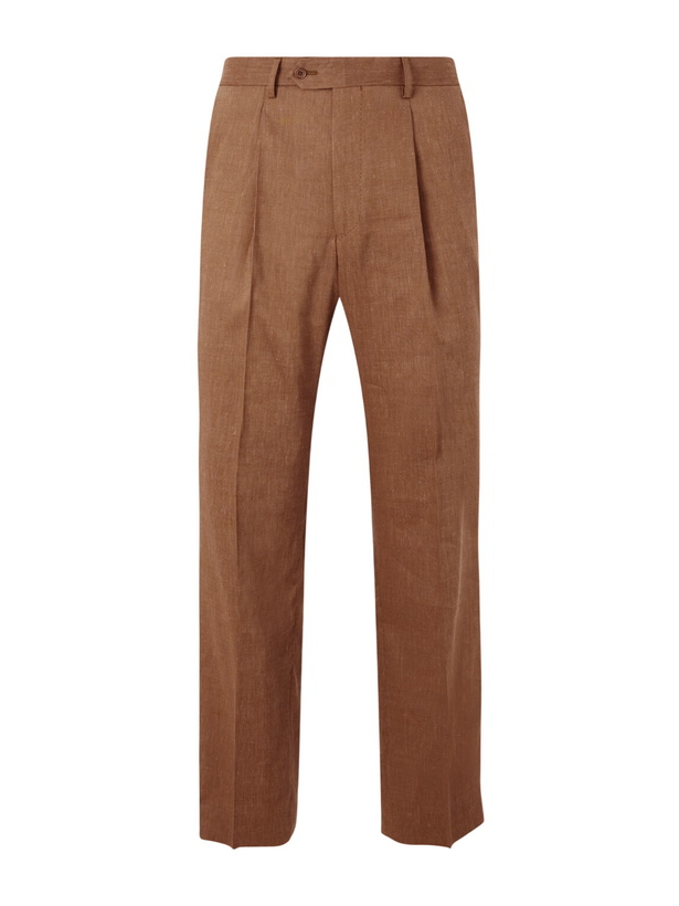 Photo: Frescobol Carioca - Affonso Pleated Straight-Leg Linen and Virgin Wool-Blend Suit Trousers - Brown