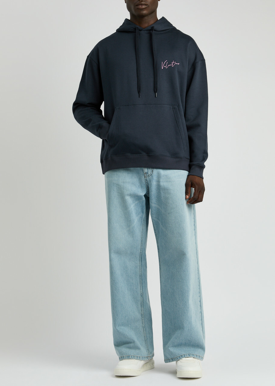 Valentino Logo Jersey Hooded Sweatshirt Navy