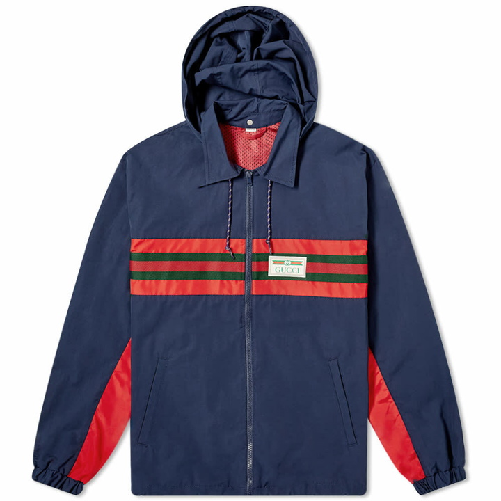 Photo: Gucci Men's GRG Stripe & Nautical Logo Zip Windbreaker in Navy