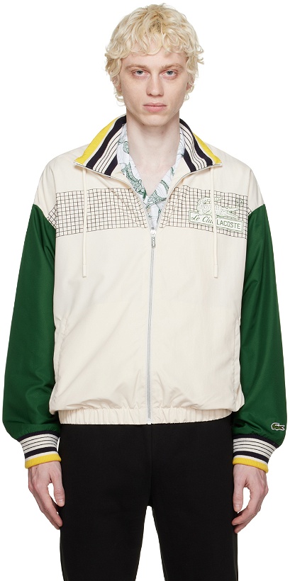 Photo: Lacoste Off-White & Green Printed Bomber Jacket