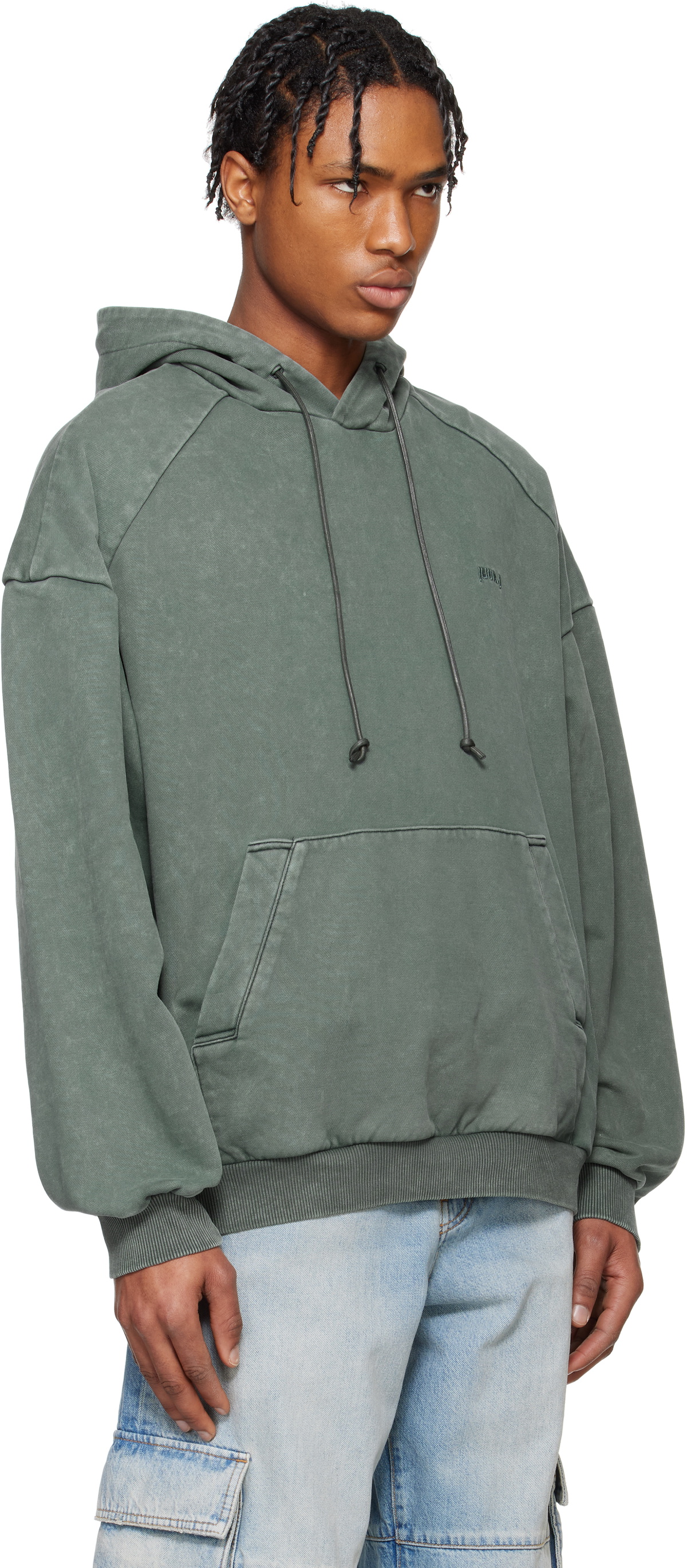 Juun.J Blue Language Lettering Embroidery Dyed Hoodie
