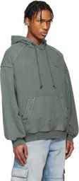 Juun.J Blue Language Lettering Embroidery Dyed Hoodie