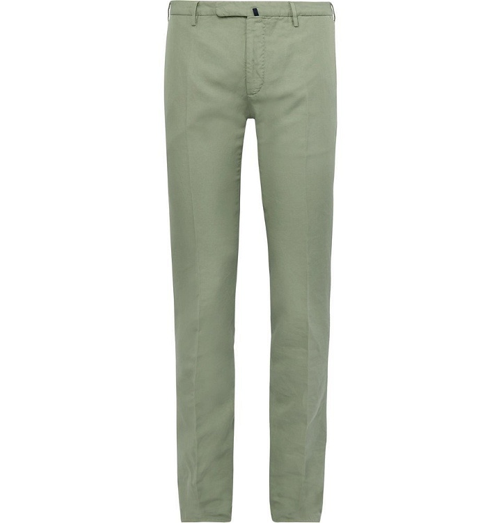 Photo: Incotex - Slim-Fit Garment-Dyed Linen and Cotton-Blend Chinos - Men - Sage green