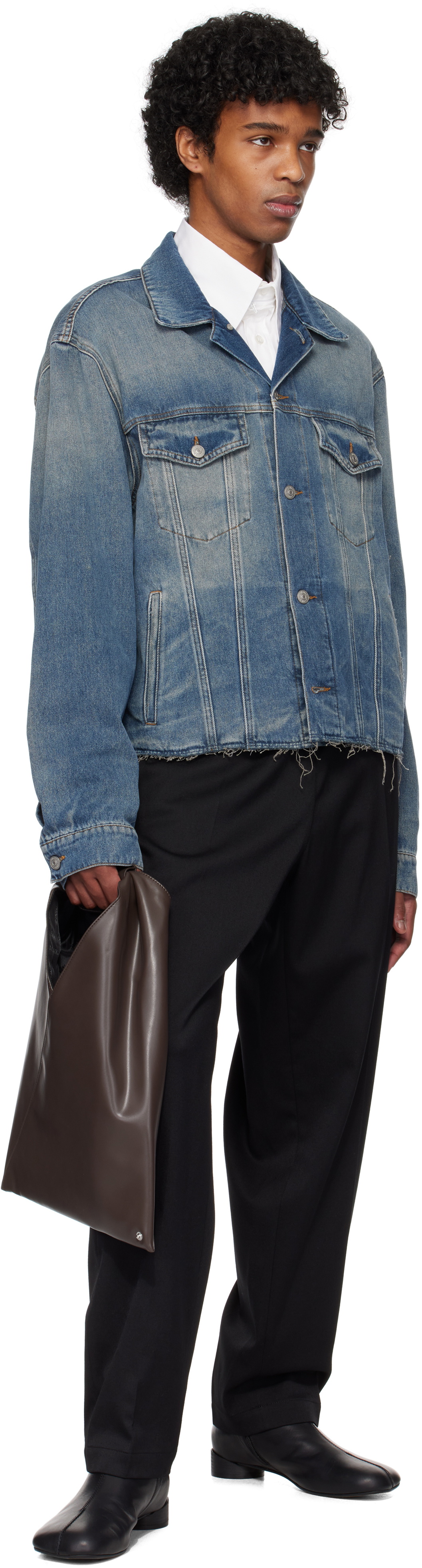 MM6 Maison Margiela Blue Raw Edge Denim Jacket MM6 Maison Margiela