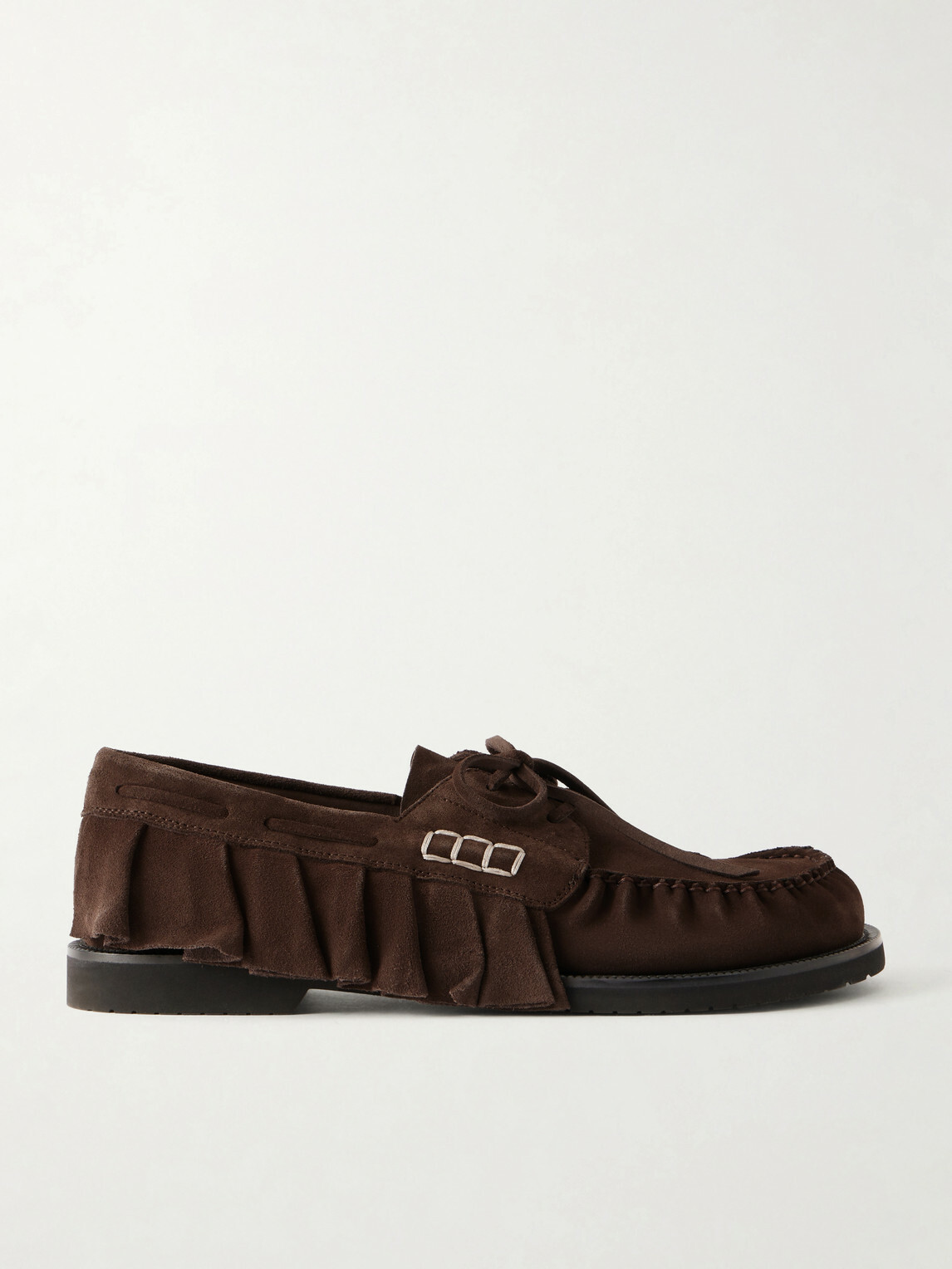 JW Anderson - Ruffle Suede Boat Shoes - Brown