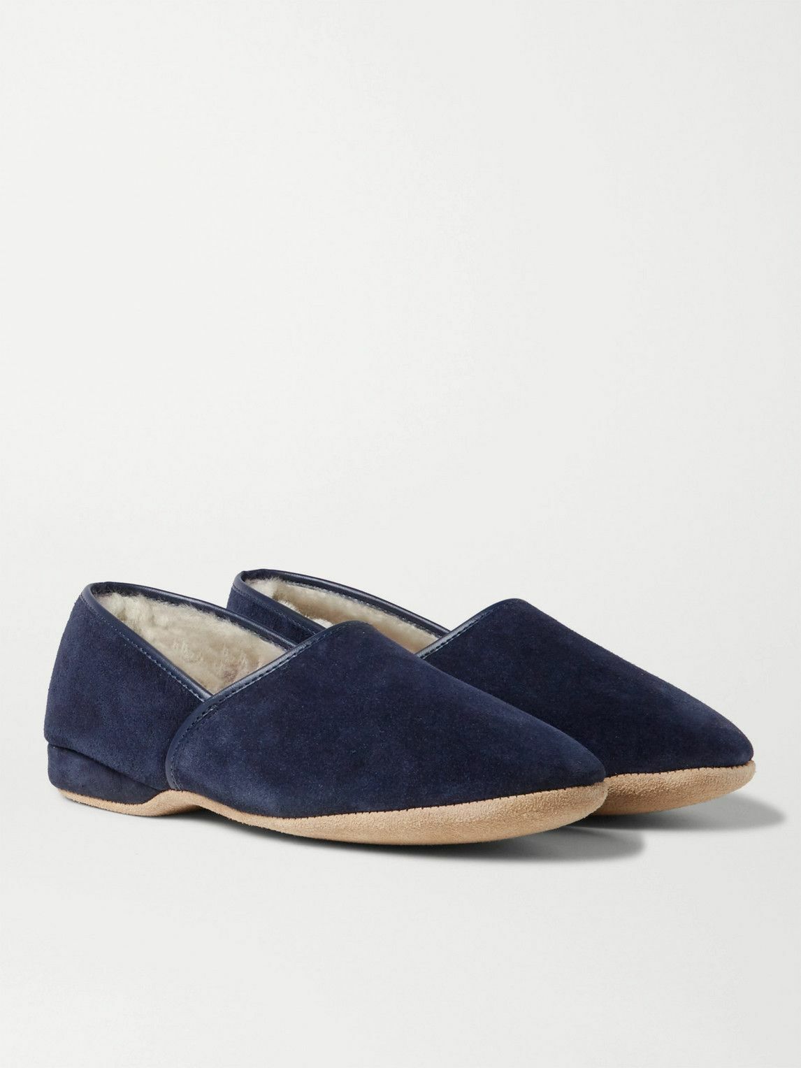 Derek Rose - Crawford Shearling-Lined Suede Slippers - Blue