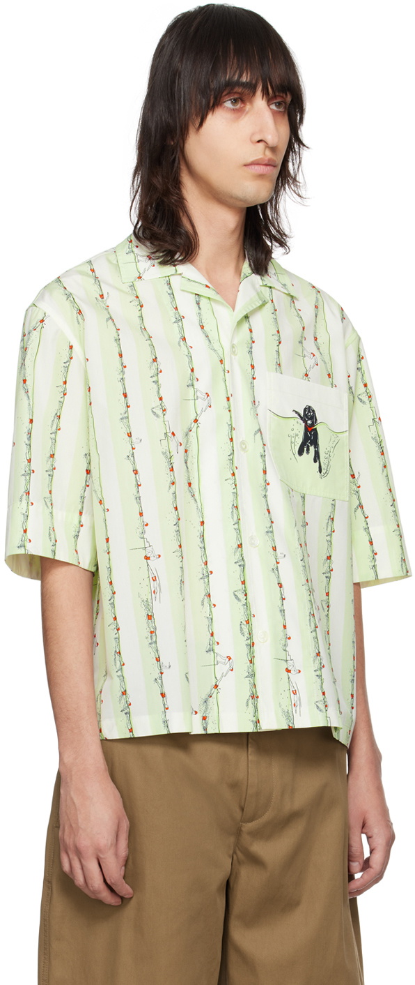 Bottega Veneta White & Green Printed Shirt Bottega Veneta