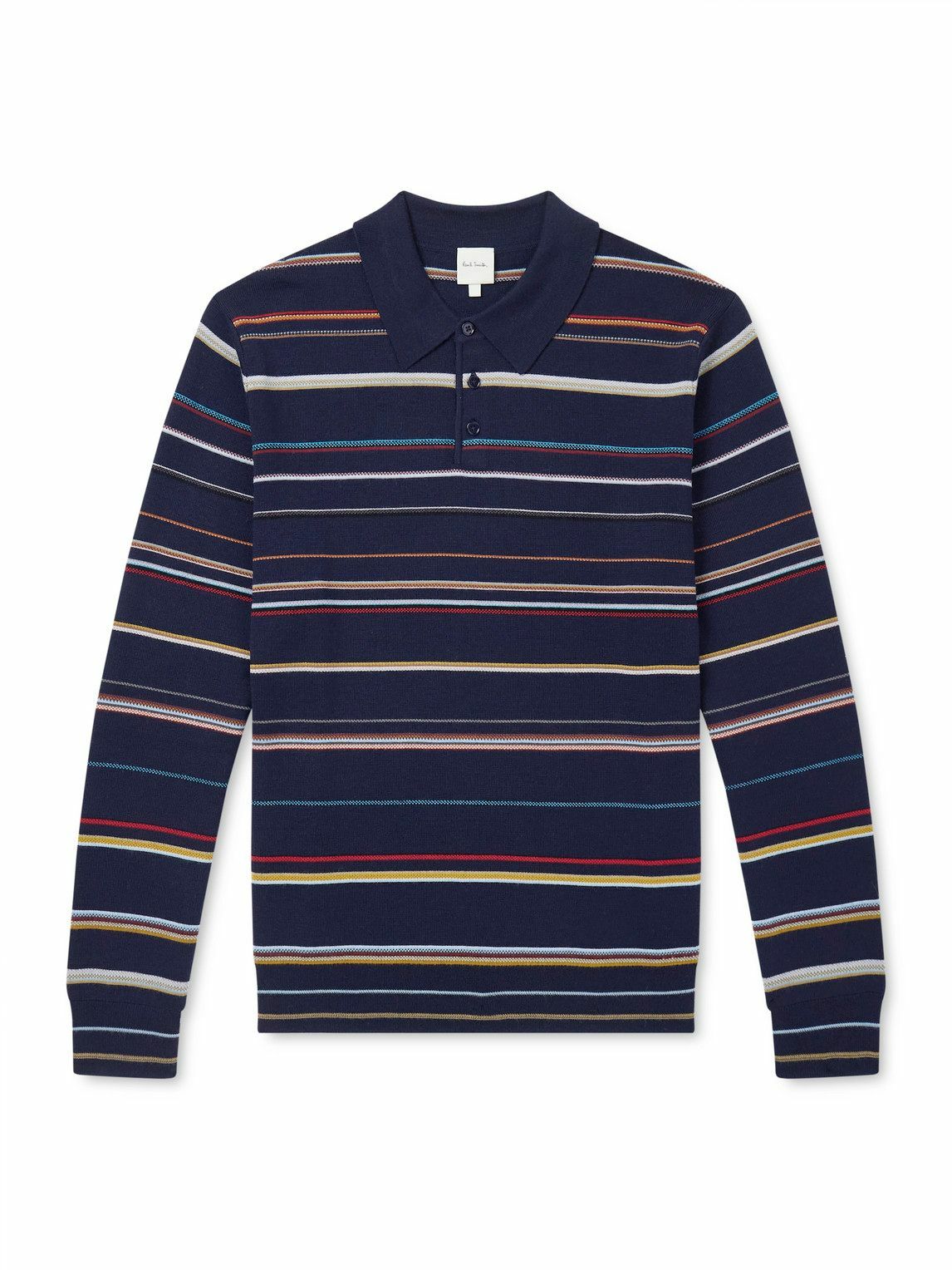 Paul Smith - Striped Merino Wool Polo Sweater - Blue