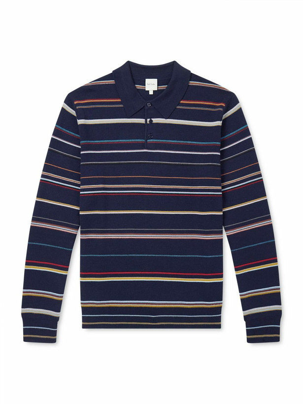 Photo: Paul Smith - Striped Merino Wool Polo Sweater - Blue