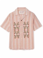 Kardo - Craft Ronen Convertible-Collar Embroidered Gingham Cotton Shirt - Pink