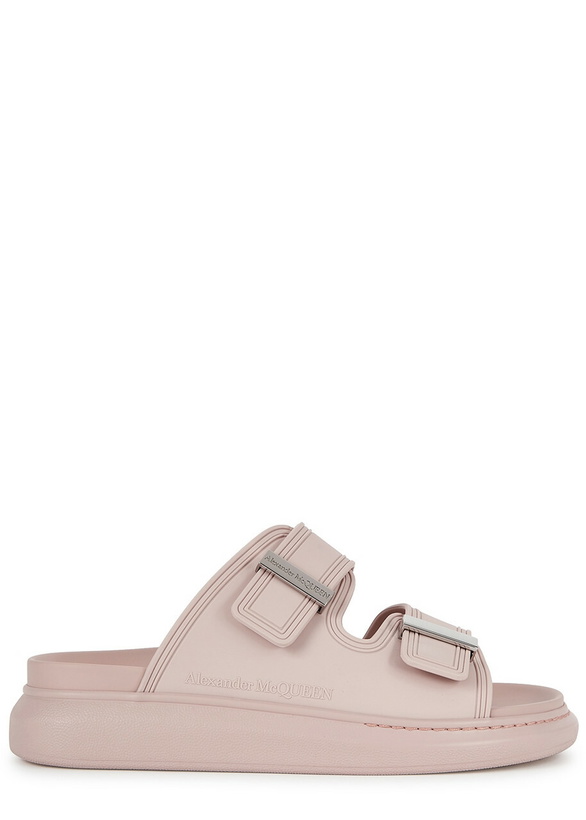 Photo: Alexander Mcqueen Black Rubber Sliders Rose