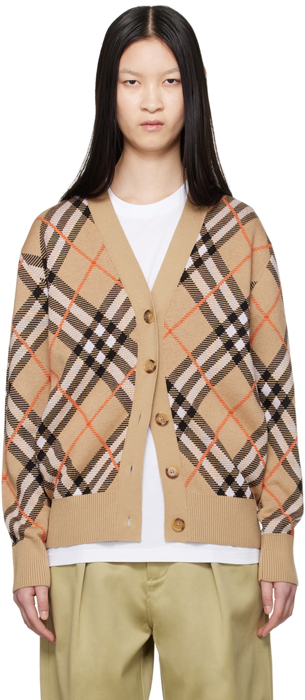 BURBERRY ロゴ入りカーディガン ベージュ 中古・古着通販】BURBERRY (バーバリー) ロゴカーディガン ベージュ