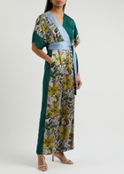 Diane Von Furstenberg Rinna Patchwork Satin Jumpsuit Green