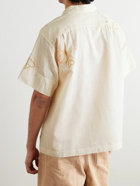 Story Mfg. - Camp-Collar Embroidered Cotton and Linen-Blend Shirt - Neutrals
