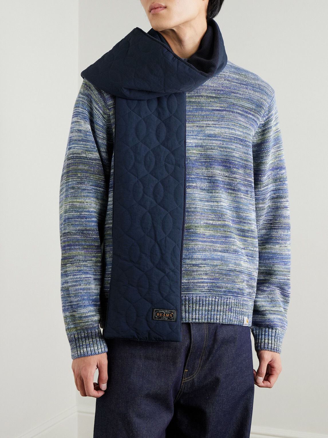 Beams Plus - Muffler Boa Logo-Appliquéd Padded Plush-Trimmed Quilted Shell Scarf