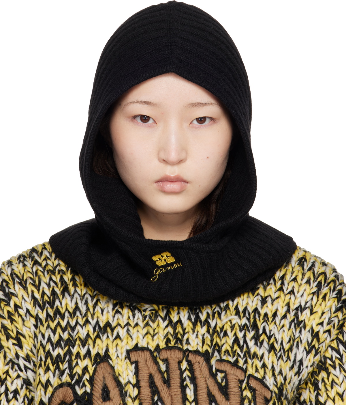 GANNI Women's Soft Wool Balaclava in Almond Milk GANNI