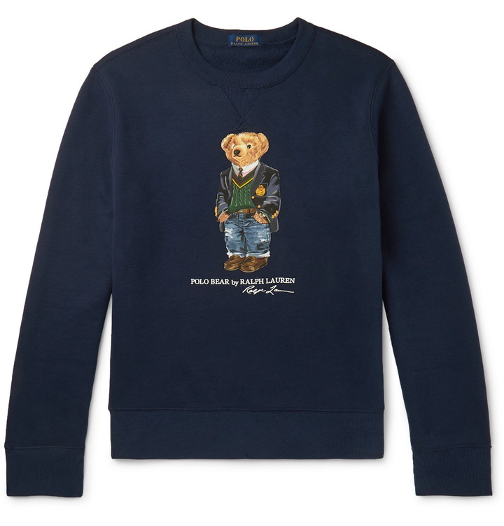 Photo: Polo Ralph Lauren - Printed Fleece-Back Cotton-Blend Jersey Sweatshirt - Blue