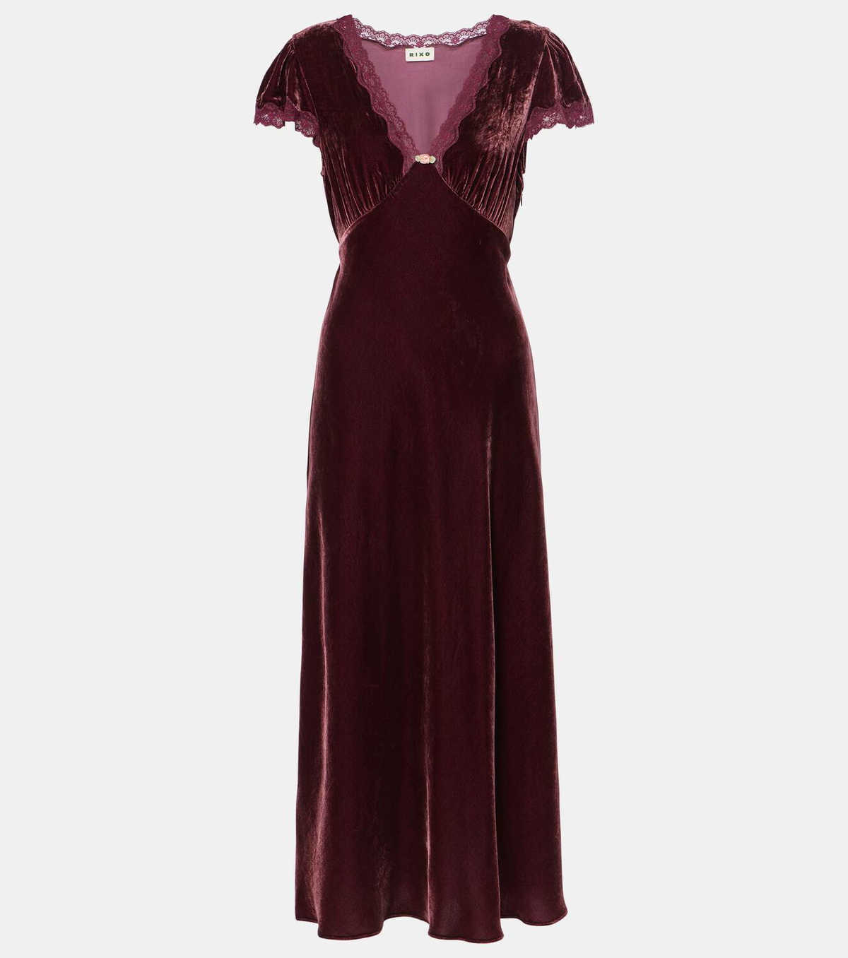 Rixo Clarice lace-trimmed velvet midi dress Rixo