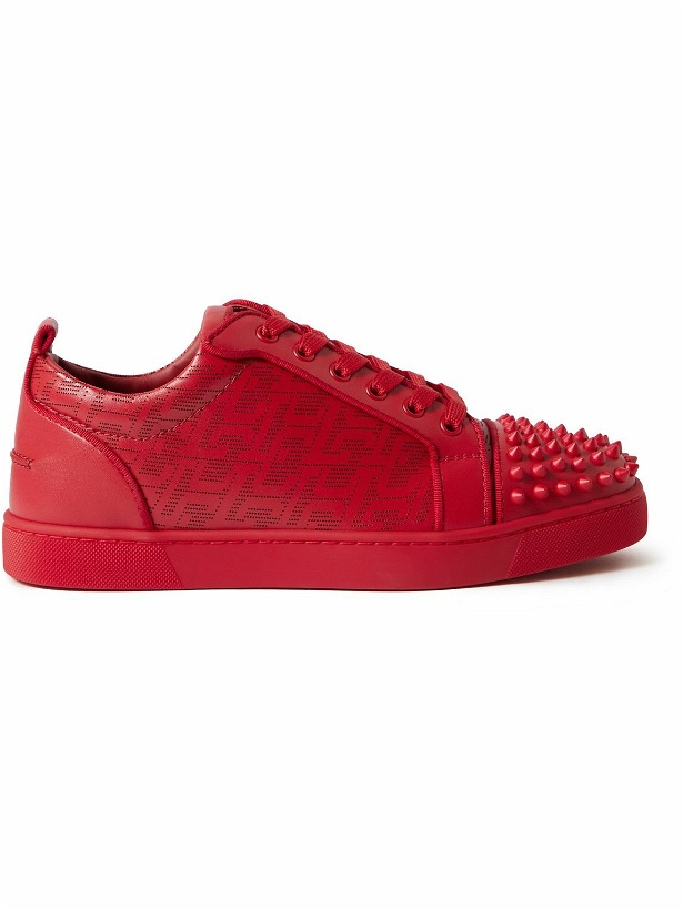 Photo: Christian Louboutin - Louis Junior Spikes Cap-Toe Leather Sneakers - Red