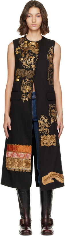 Photo: Dries Van Noten Black Embroidered Sleeveless Coat
