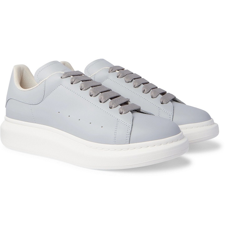 Photo: ALEXANDER MCQUEEN - Exaggerated-Sole Leather Sneakers - Gray