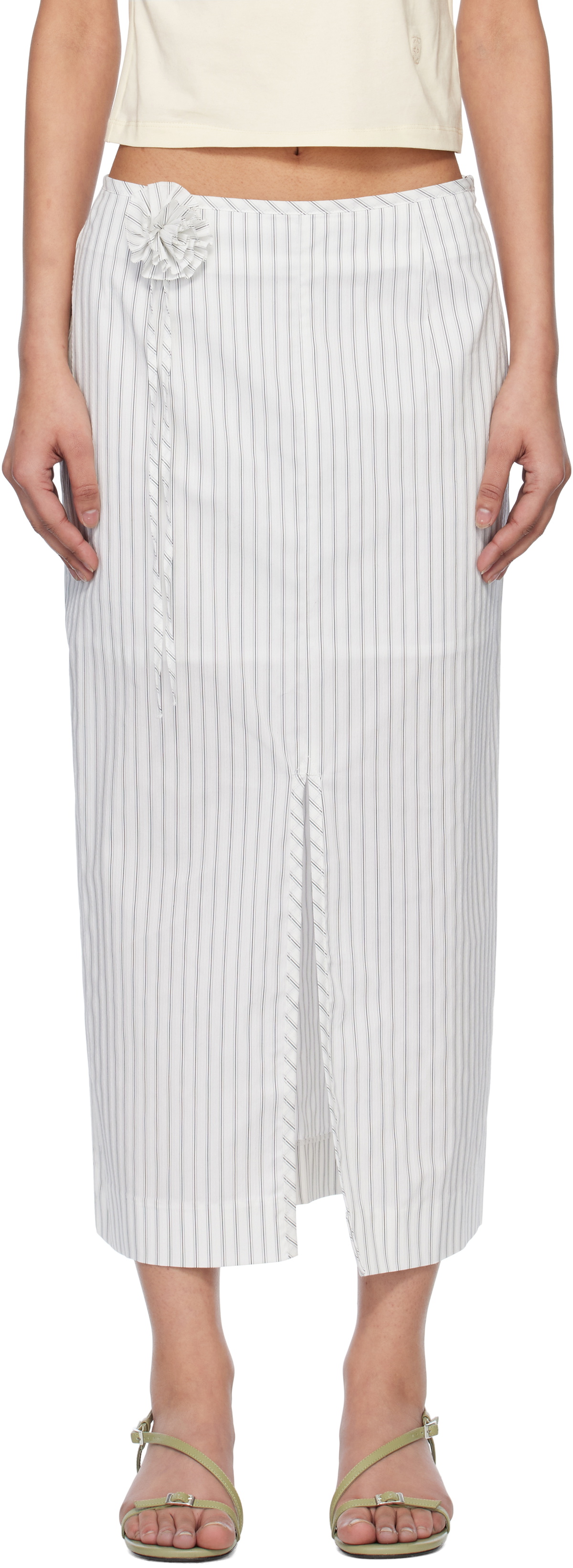 Kijun White Stripe Corsage Maxi Skirt