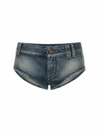 ALESSANDRA RICH - Cotton Denim Mini Shorts W/ Crystals