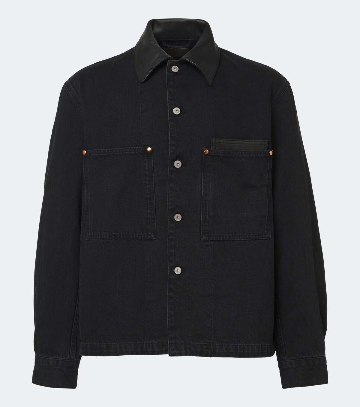 Lemaire Leather-trimmed denim overshirt