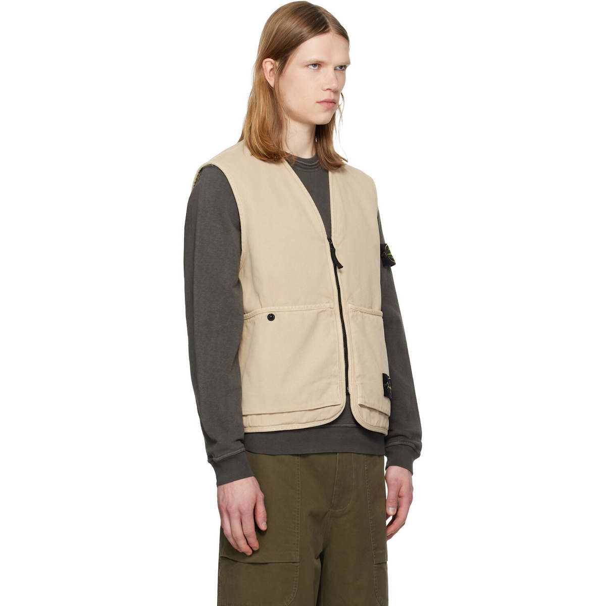 Stone Island Beige 6100007 Organic Panama Cotton 'Old' Effect Vest