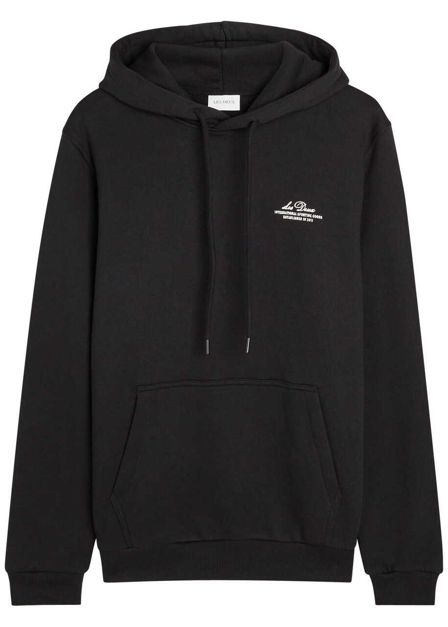 Les Deux Ben Globe Hooded Cotton Sweatshirt Black