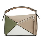 Loewe Taupe and Green Small Puzzle Bag