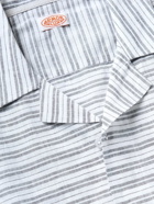 Armor Lux - Camp-Collar Logo-Appliquéd Striped Cotton and Linen-Blend Shirt - Blue
