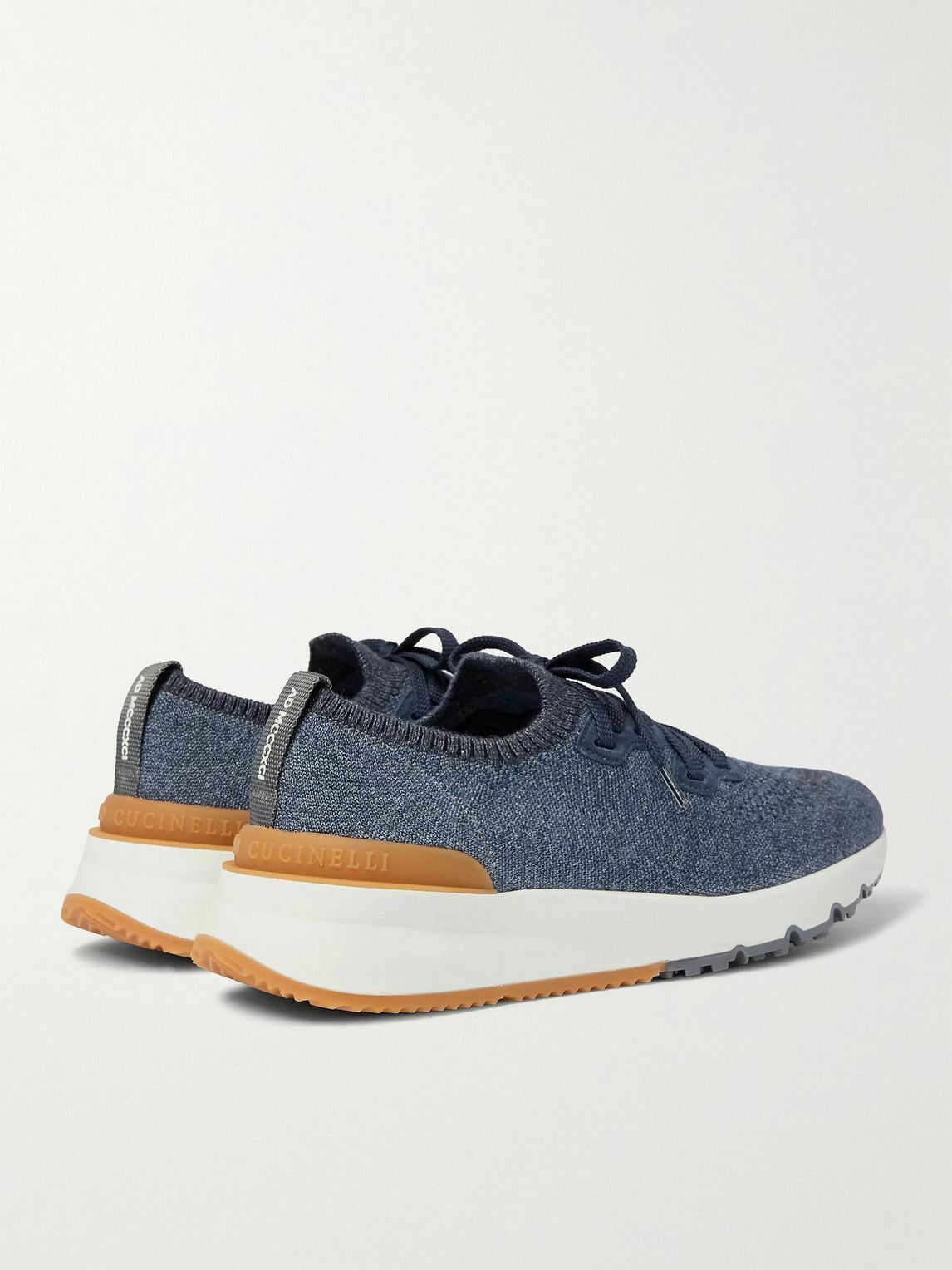 Brunello Cucinelli - Suede-Trimmed Stretch-Knit Sneakers - Blue 