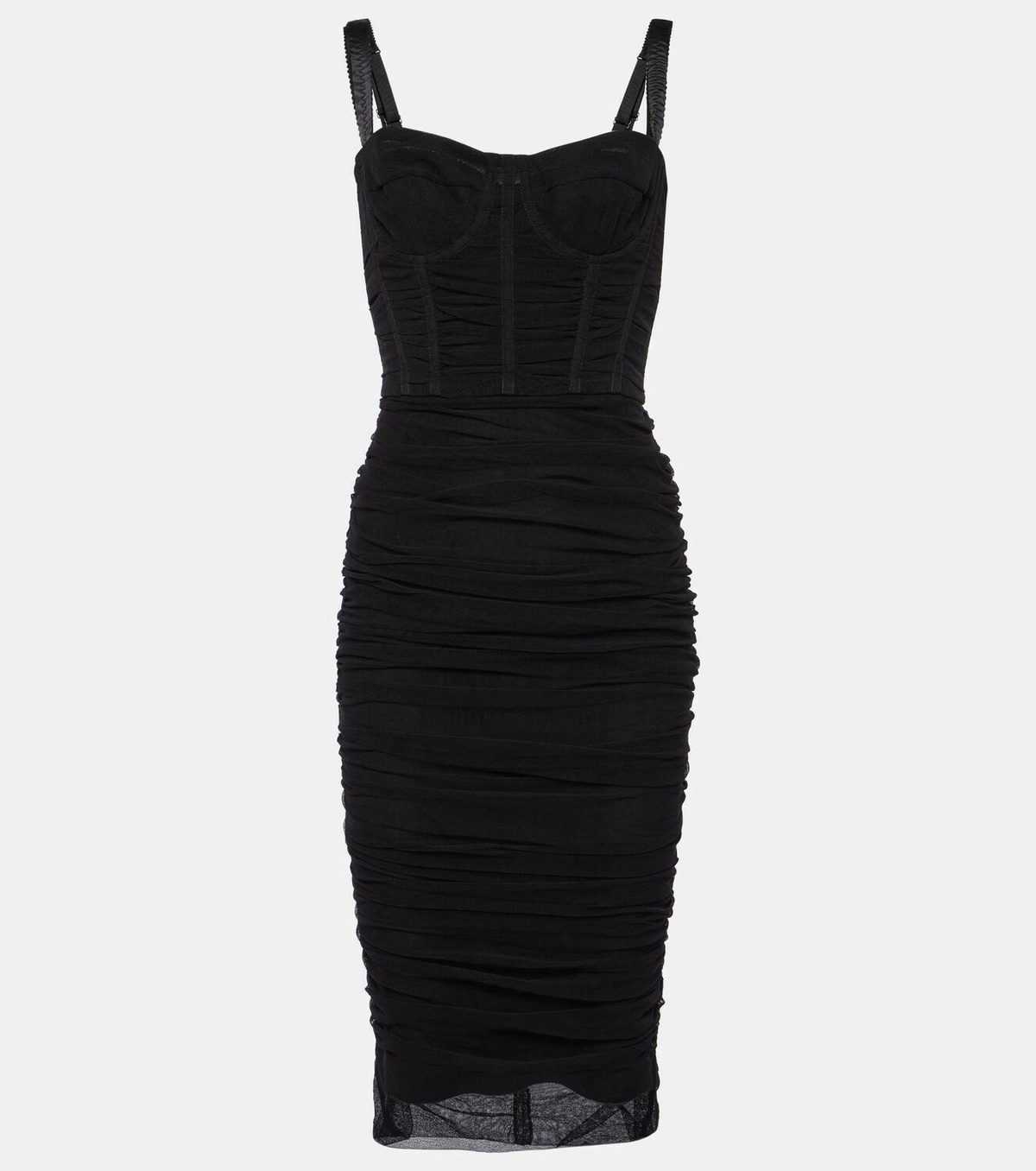 dolce & gabbana ruched tulle midi dress Ruched Stretch-tulle Midi Dress