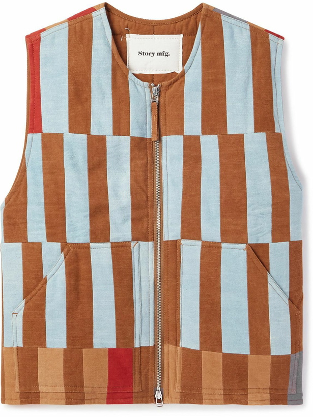 Photo: Story Mfg. - Saturn Checked Organic Cotton Gilet - Blue