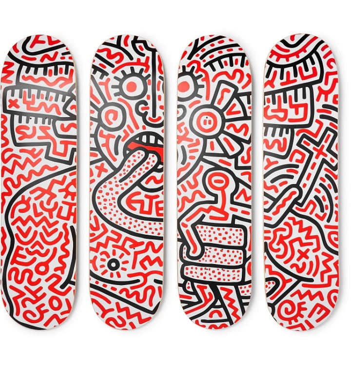 Photo: The SkateRoom - Keith Haring Set of Four Printed Wooden Skateboards - Red