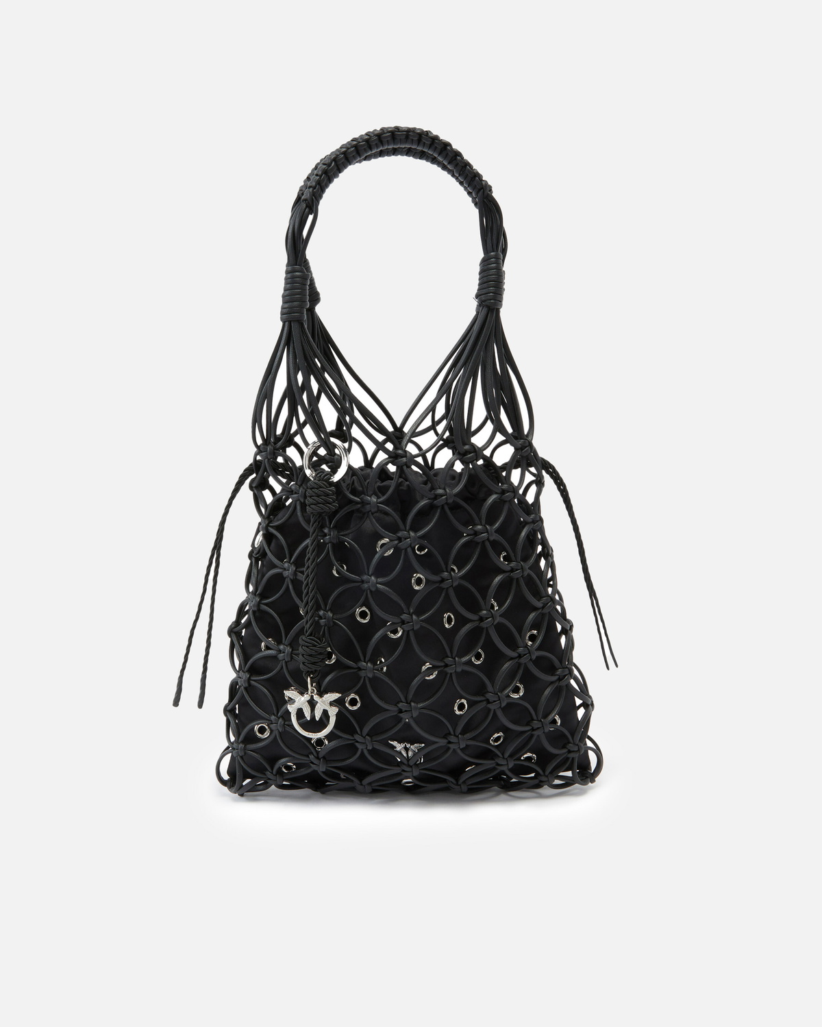 Pinko Evening Handbag With Mesh And Eyelets Limo Black Shiny