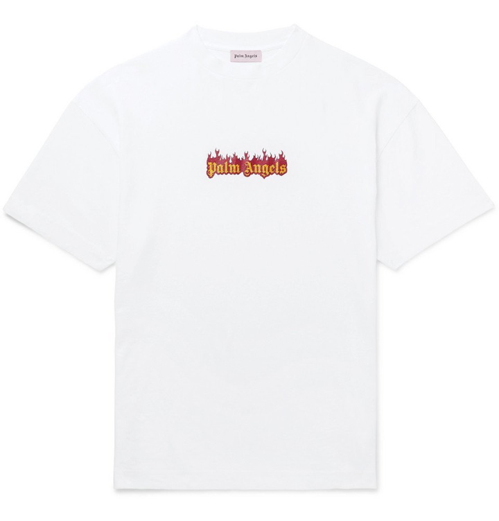 Photo: Palm Angels - Glittered Logo-Print Cotton-Jersey T-Shirt - White