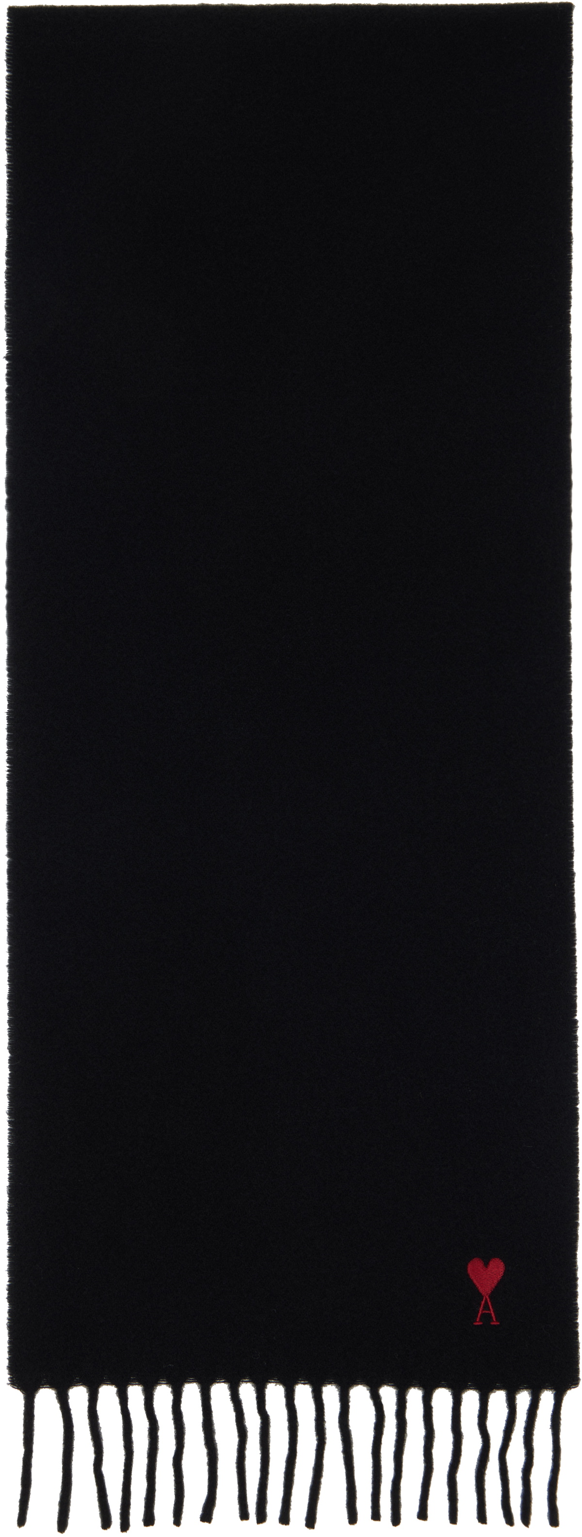 AMI Paris Black Wool Ami de Coeur Scarf