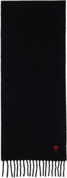 AMI Paris Black Wool Ami de Coeur Scarf