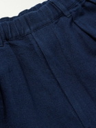 Beams Plus - Straight-Leg Pleated Linen and Cotton-Blend Trousers - Blue