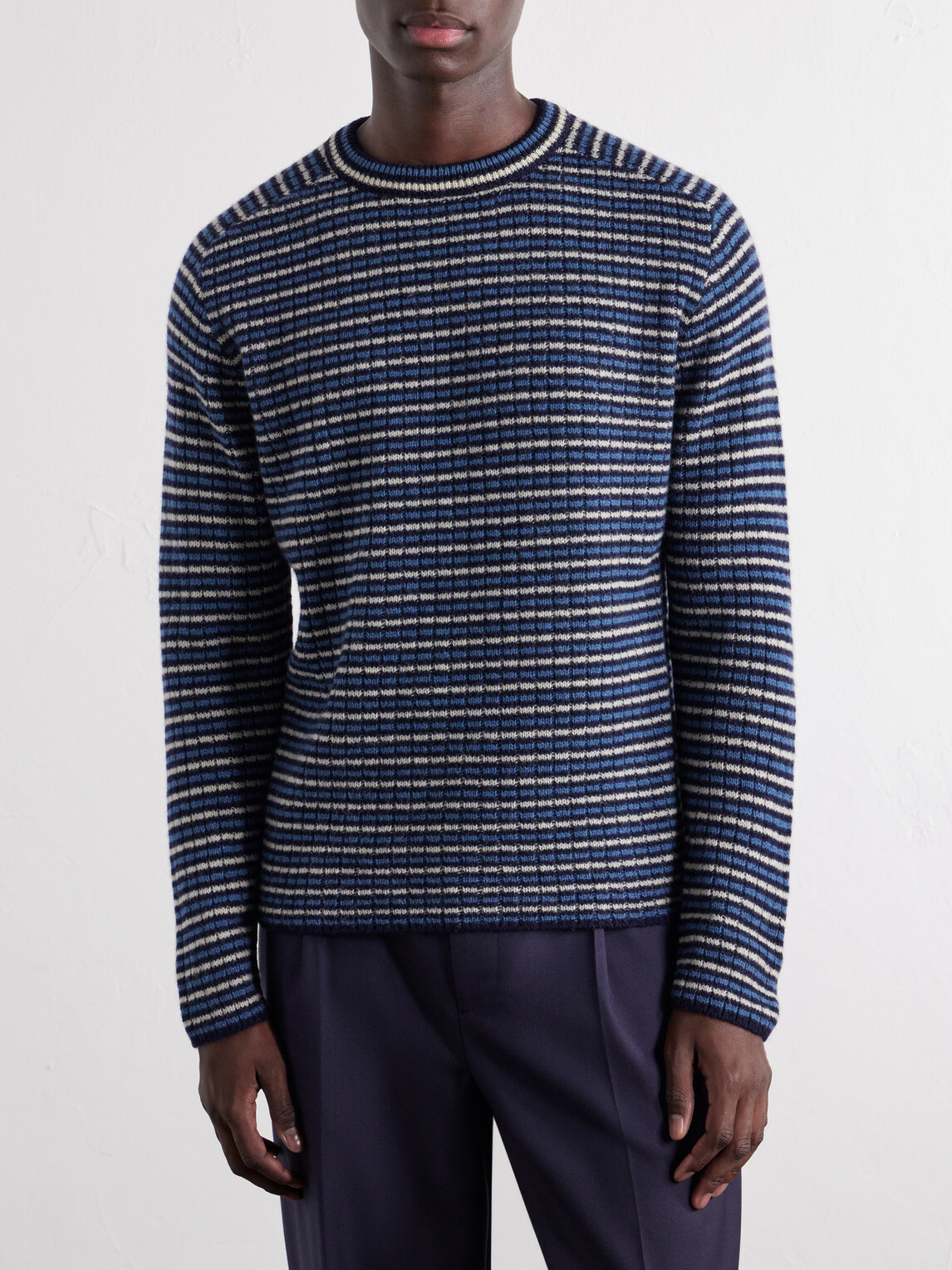 Auralee - Striped Ribbed Wool and Cashmere-Blend Sweater - Blue