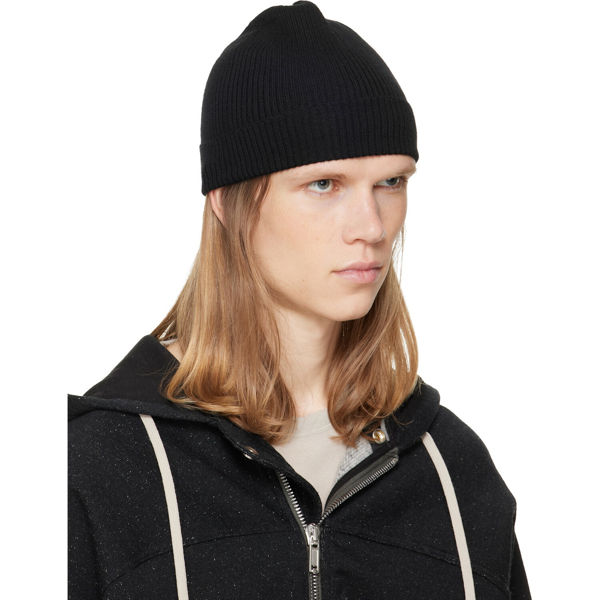 Rick Owens Black Tower Ribbed Beanie