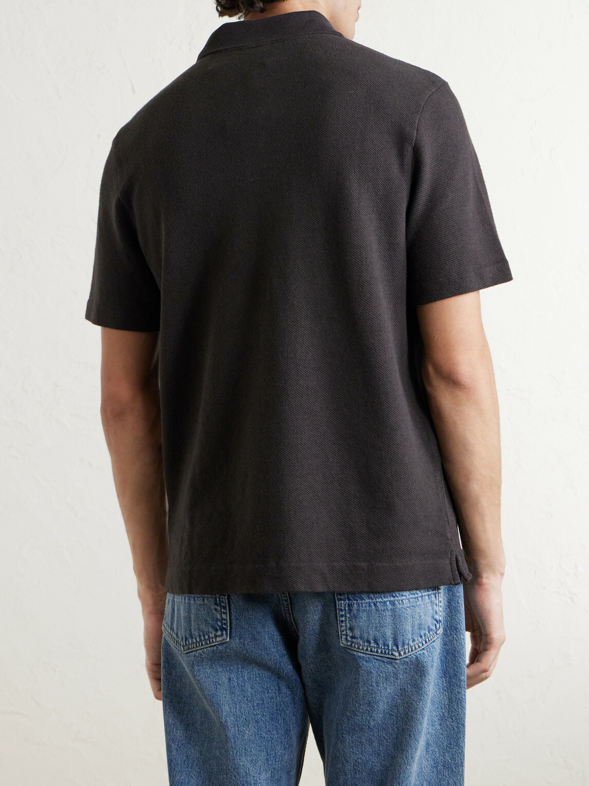 Mr P. - Organic Cotton and Linen-Blend Piqué Polo Shirt - Brown