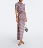 Rabanne Cutout gathered striped crêpe midi skirt