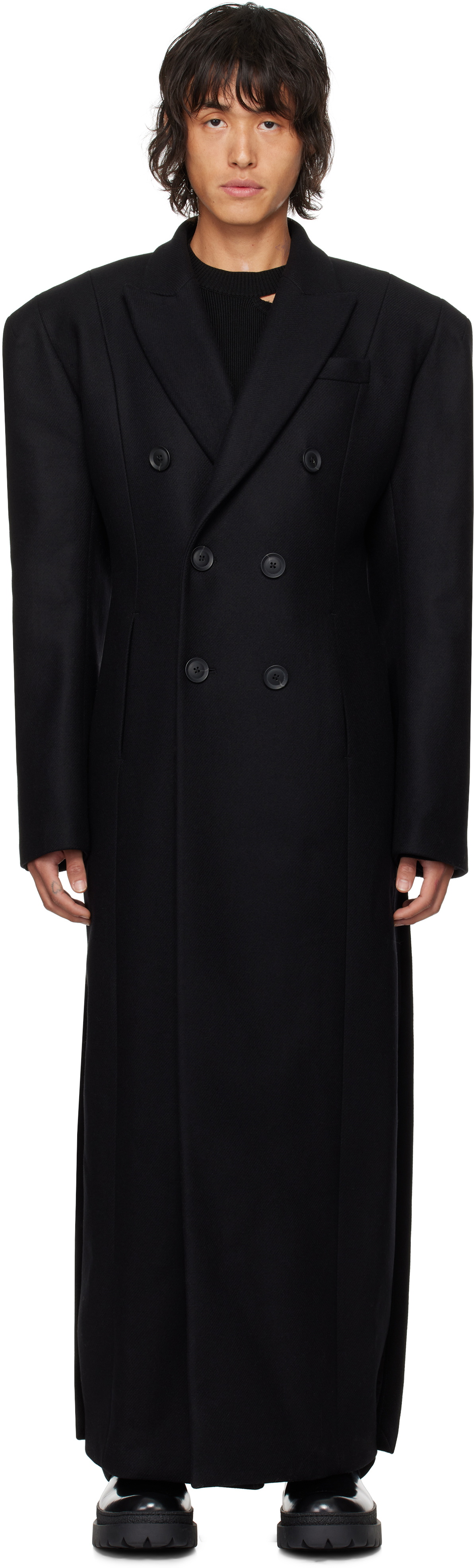LGN Louis Gabriel Nouchi Black Double-Breasted 6 Buttons Coat