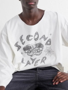 SECOND / LAYER - Distressed Printed Cotton-Jersey T-Shirt - White